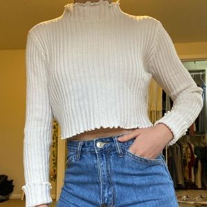 shein white mock neck cropped sweater